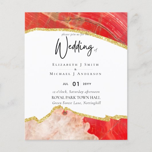 崇高な赤い金ゴールド瑪瑙の結婚式は予算を招く (正面)