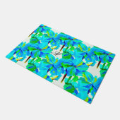 崇高ヒマラヤポピーアクアグリーン花柄 ドアマット (アングル)