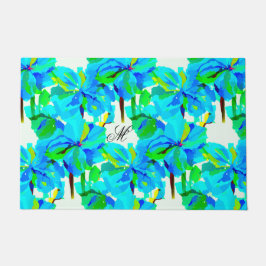 崇高ヒマラヤポピーアクアグリーン花柄 ドアマット