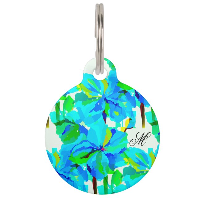 崇高ヒマラヤポピーアクアグリーン花柄 ペット　ネームタグ (正面)