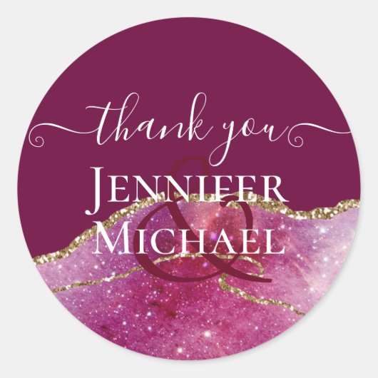 崇高ピンクアゲート金ゴールドグリッター結婚ズシック ラウンドシール (正面)