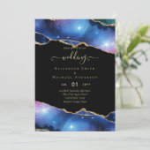 崇高AGATEパープルブルー金ゴールドグリッター結婚ズ 招待状 (スタンド正面)