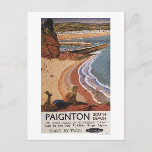 崖から見下ろすイギリス鉄道の少女 ポストカード (正面)