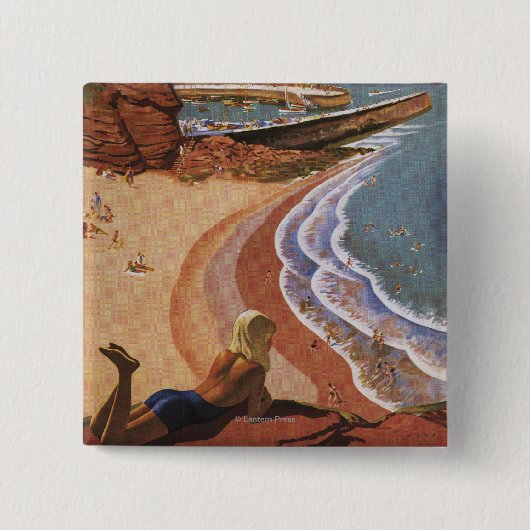 崖から見下ろすイギリス鉄道の少女 缶バッジ (正面)