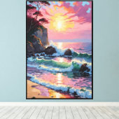 崖と波の夕焼け海岸の風景 キャンバスプリント (インサイチュ (ウッドフロア))