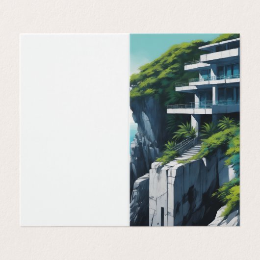 崖に絵画あるアニメの灰色のコンクリート造り 名刺 (外部フラット)