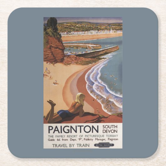 崖に見ているイギリスの鉄道の女の子 スクエアペーパーコースター (正面)