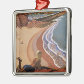 崖に見ているイギリスの鉄道の女の子 メタルオーナメント (左)