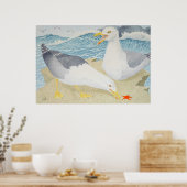 崖の上で休んでいるカモメ ポスター (キッチン)