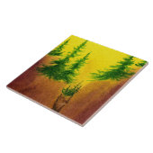 崖の上に松がある強烈な黄色の日の出 タイル (側面)