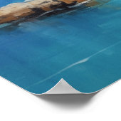 崖の上の海辺の村の油絵のポスター ポスター (角)