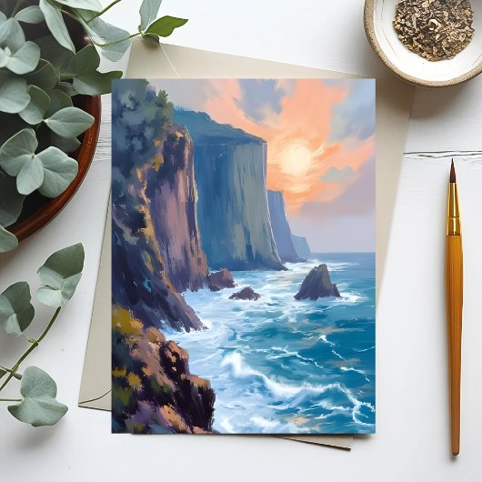 崖の入江 | 海岸の海の水彩画 ポストカード