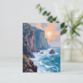 崖の入江 | 海岸の海の水彩画 ポストカード (スタンド正面)