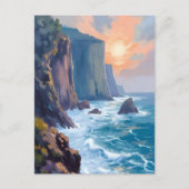 崖の入江 | 海岸の海の水彩画 ポストカード (正面)