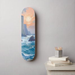 崖の小湾 | 海岸の海の水彩画 スケートボード