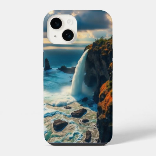 崖の滝は優雅に落ちる iPhoneケース (裏面)