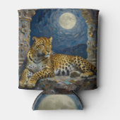 崖の端に佇む雄大なヒョウ 缶クーラー (正面)