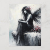 崖の端に座っている黒いドレスの妖精 ポストカード (正面)