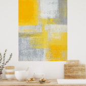 「崖」グレーと黄色の抽象芸術アートポスタープリント ポスター (キッチン)