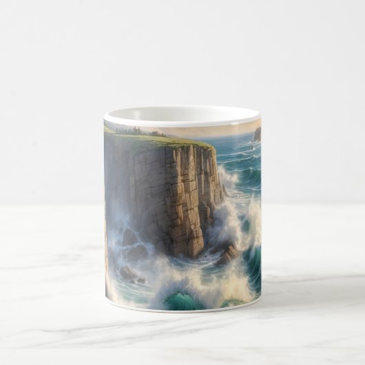 崖 海の波 海岸の風景 コーヒーマグ コーヒーマグカップ (中央)