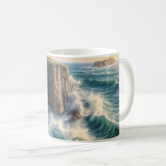崖 海の波 海岸の風景 コーヒーマグ コーヒーマグカップ (正面右)