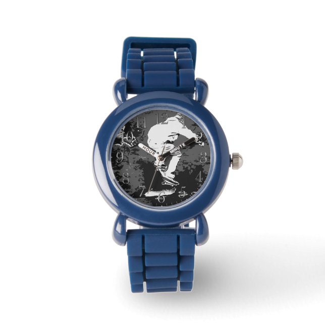 嵐に乗る – スケートボーダーラウンドクロック 腕時計 (正面)