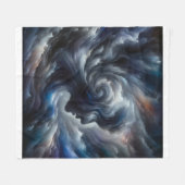 "嵐のささやき 雲の中の抽象的な顔 フリースブランケット (正面(横))