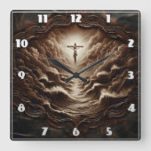 嵐の中でイエスが十字架につけられた海 スクエア壁時計 (正面)