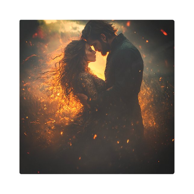 . .嵐の中でロマンチックな恋人 メタルプリント (正面)