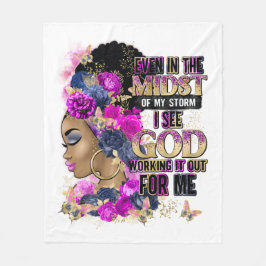 嵐の中で女王ブラックメラニン女性の茶色の肌 フリースブランケット