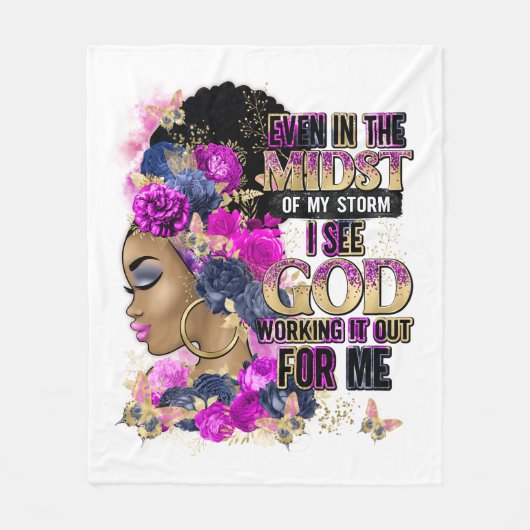 嵐の中で女王ブラックメラニン女性の茶色の肌 フリースブランケット (正面)