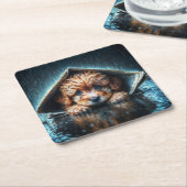 嵐の中で心温まる湿った犬 スクエアペーパーコースター (アングル)