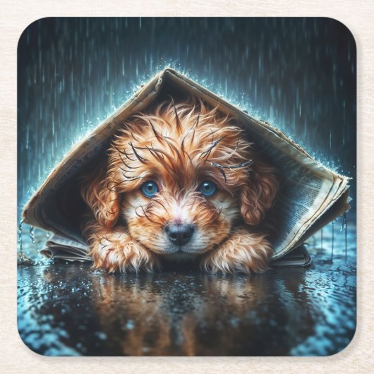 嵐の中で心温まる湿った犬 スクエアペーパーコースター (正面)