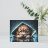 嵐の中で心温まる湿った犬 ポストカード (スタンド正面)