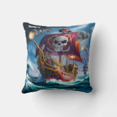 嵐の中で波と闘う海賊船 クッション (裏面)