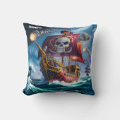 嵐の中で波と闘う海賊船 クッション (正面)