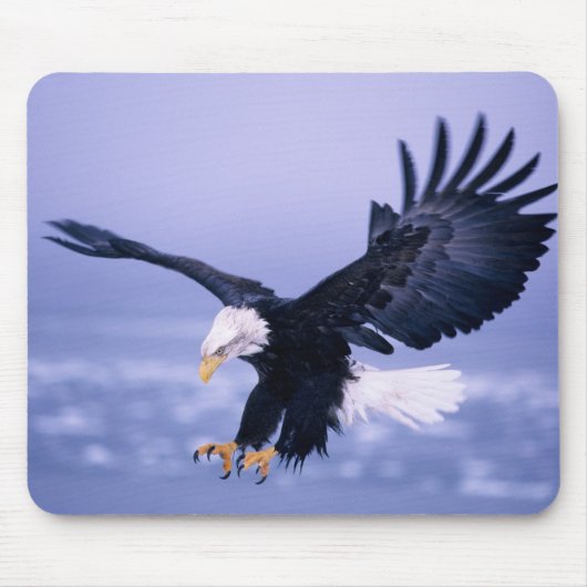 嵐の中で翼を広げて着陸するハクトウワシ マウスパッド (正面)