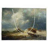 嵐の中のオランダ沿岸の船 ラージペーパーバッグ (裏面)