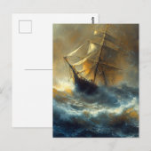 嵐の中の帆船絵画船 ポストカード (正面/裏面)