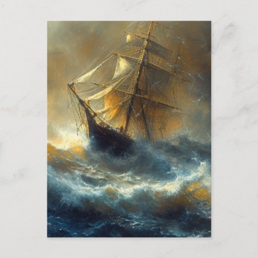 嵐の中の帆船絵画船 ポストカード (正面)