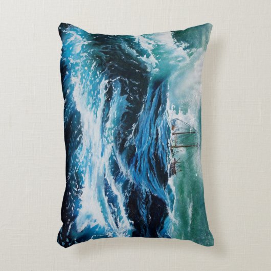 嵐の中の海の中の船 アクセントクッション (正面(垂直))