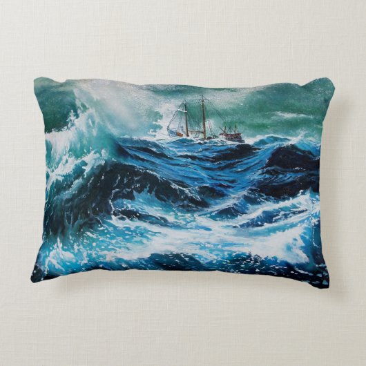 嵐の中の海の中の船 アクセントクッション (裏面)