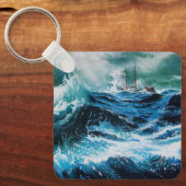 嵐の中の海の中の船 キーホルダー (正面)