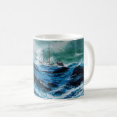 嵐の中の海の中の船 コーヒーマグカップ (正面右)