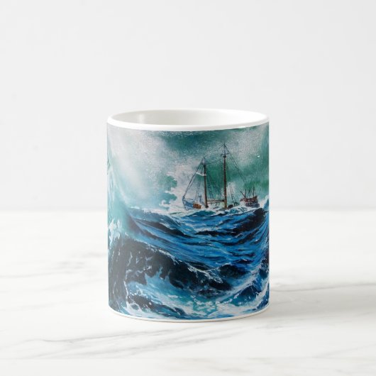 嵐の中の海の中の船 コーヒーマグカップ (中央)