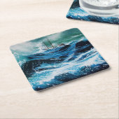 嵐の中の海の中の船 スクエアペーパーコースター (アングル)