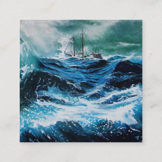 嵐の中の海の中の船 スクエア名刺 (裏面)