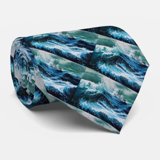 嵐の中の海の中の船 ネクタイ (ロール)