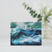 嵐の中の海の中の船 ポストカード (スタンド正面)