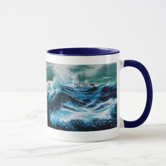 嵐の中の海の中の船 マグカップ (右)